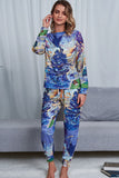 Shiny Tie-Dye Crewneck Top and Drawstring Waist Joggers Lounge Set Lingerie & Nightwear