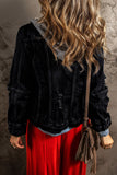 Black Fake Two-Piece Hooded Zip-Up Denim Jacket Outerwear/Denim jackets