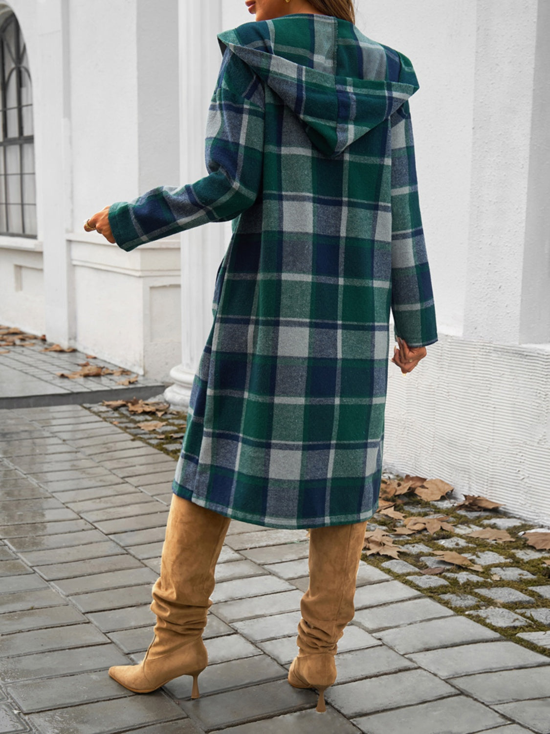 Devine Plaid Long Sleeve Hooded Coat 