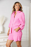 Mandy Textured Shirt and Elastic Waist Shorts Set 