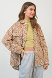 HYFVE Zebra Print Snap Down Long Sleeve Shacket 