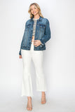 RISEN Full Size Distressed Button Up Jacket 