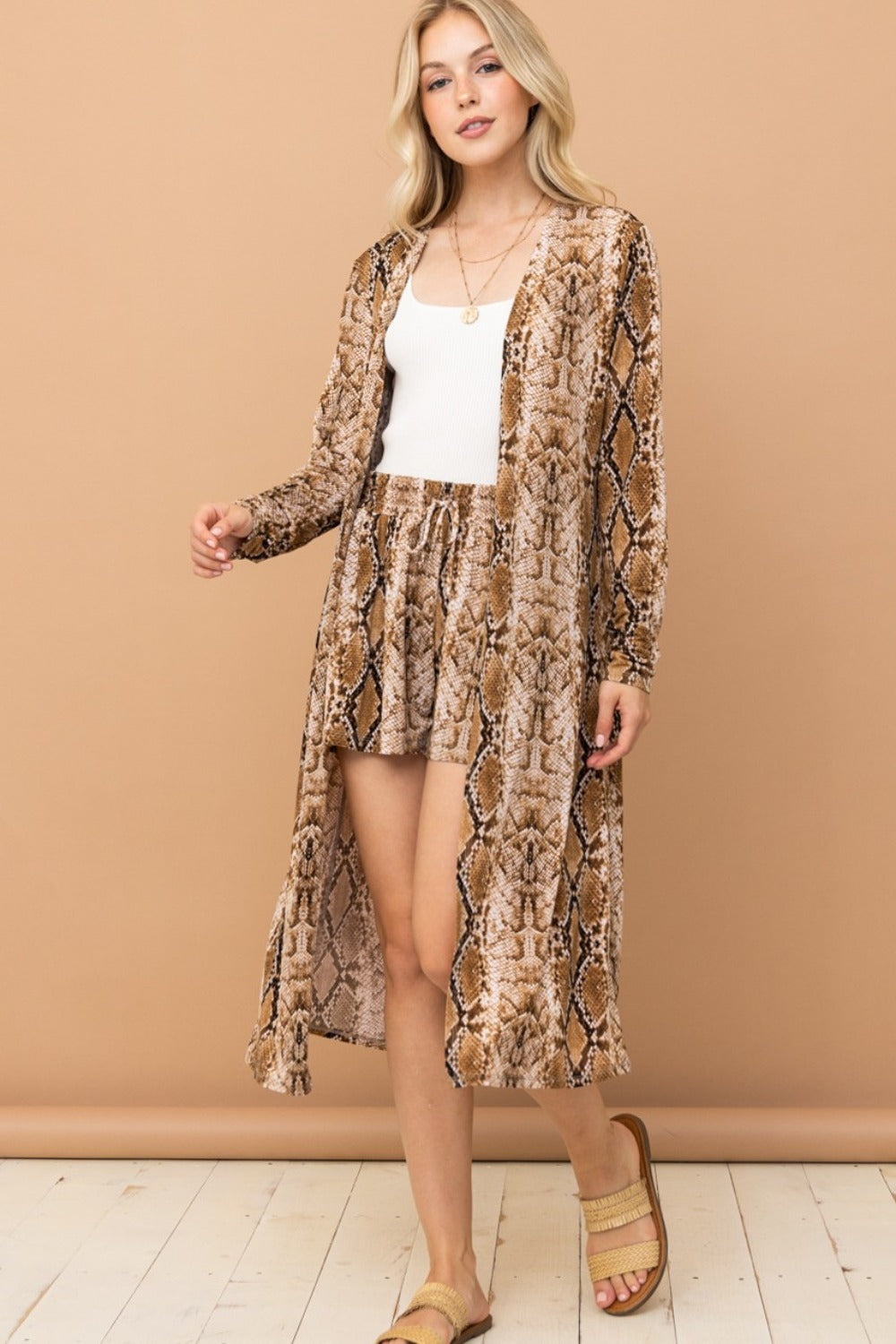 And The Why Snake Print Kimono Open Front Longline Cardigan 