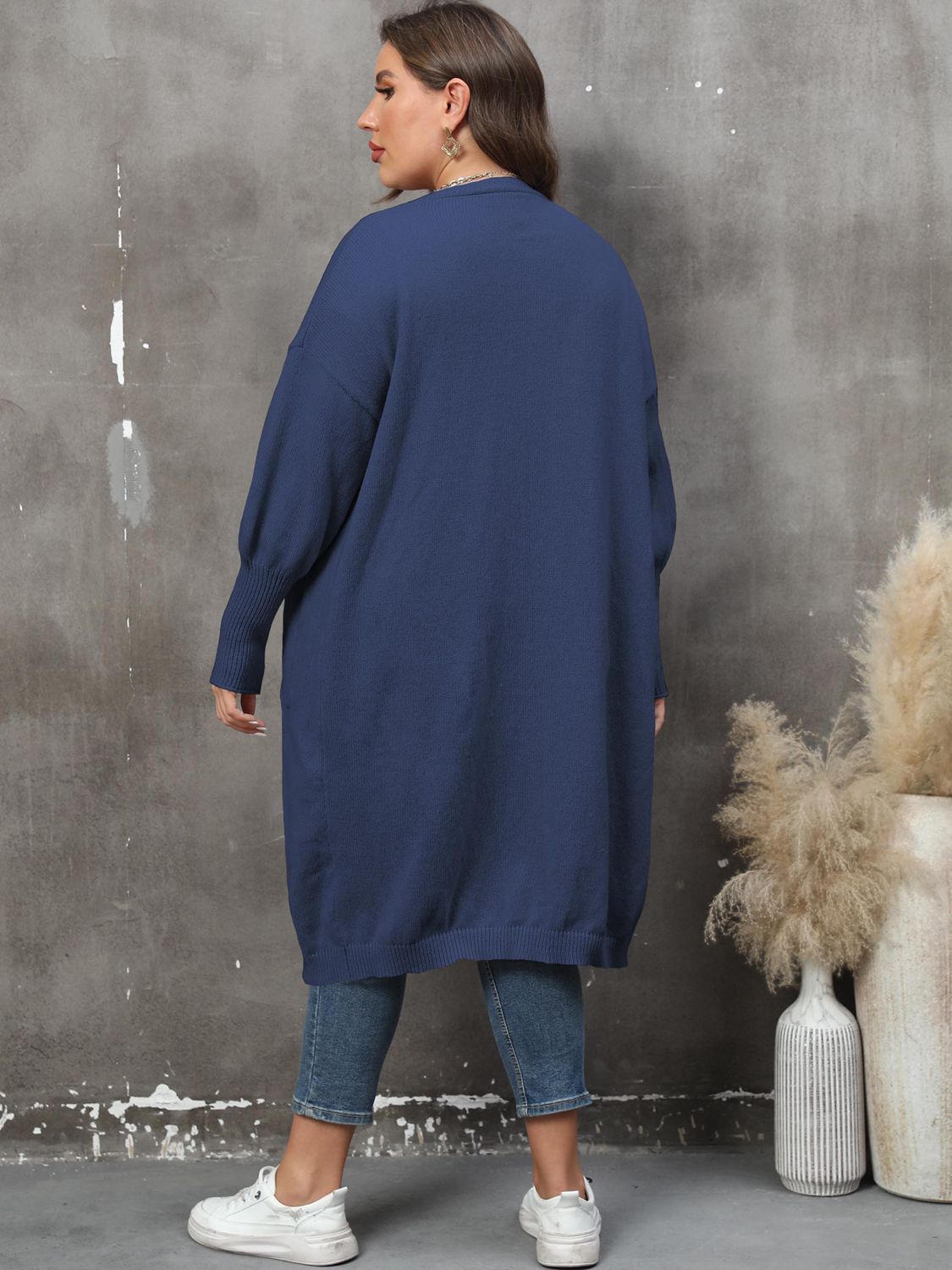 Plus Size Long Sleeve Pocketed Cardigan 