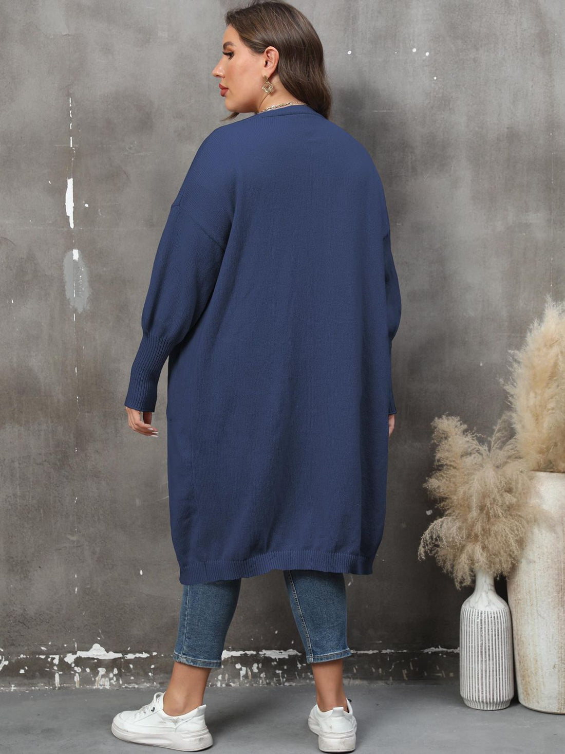 Plus Size Long Sleeve Pocketed Cardigan 