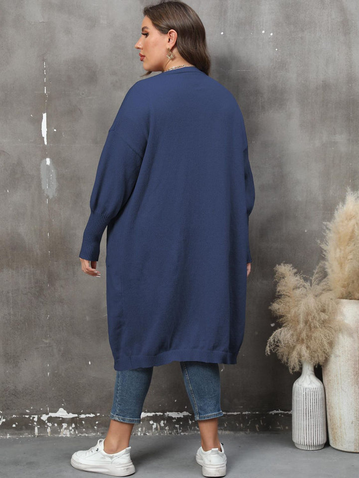 Plus Size Long Sleeve Pocketed Cardigan 