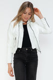 Snobbish Faux Leather Zip Up Drawstring Hooded Jacket 