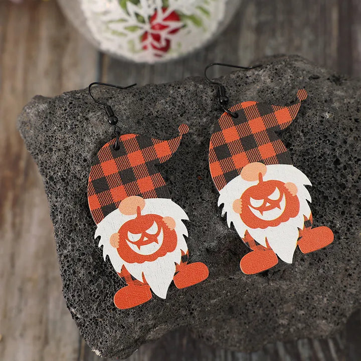 Wooden Dwarfs Pumpkin Dangle Earrings 