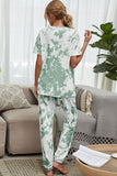 Shiny Tie-Dye Tee and Drawstring Waist Joggers Lounge Set Lingerie & Nightwear
