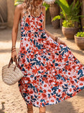 Perfee Frill Backless Printed Sleeveless Midi Dress Dresses