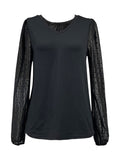Full Size V-Neck Swiss Dot Long Sleeve Blouse 