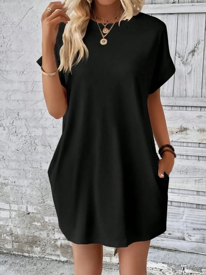Pocketed Round Neck Short Sleeve Dress 