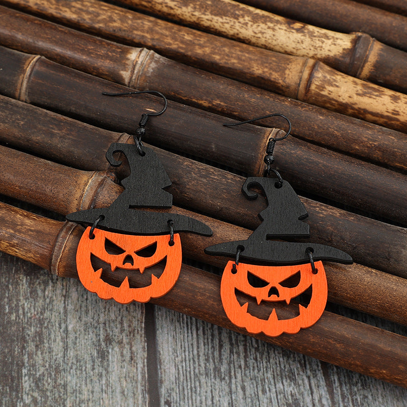 Wooden Pumpkin Shape Earrings 