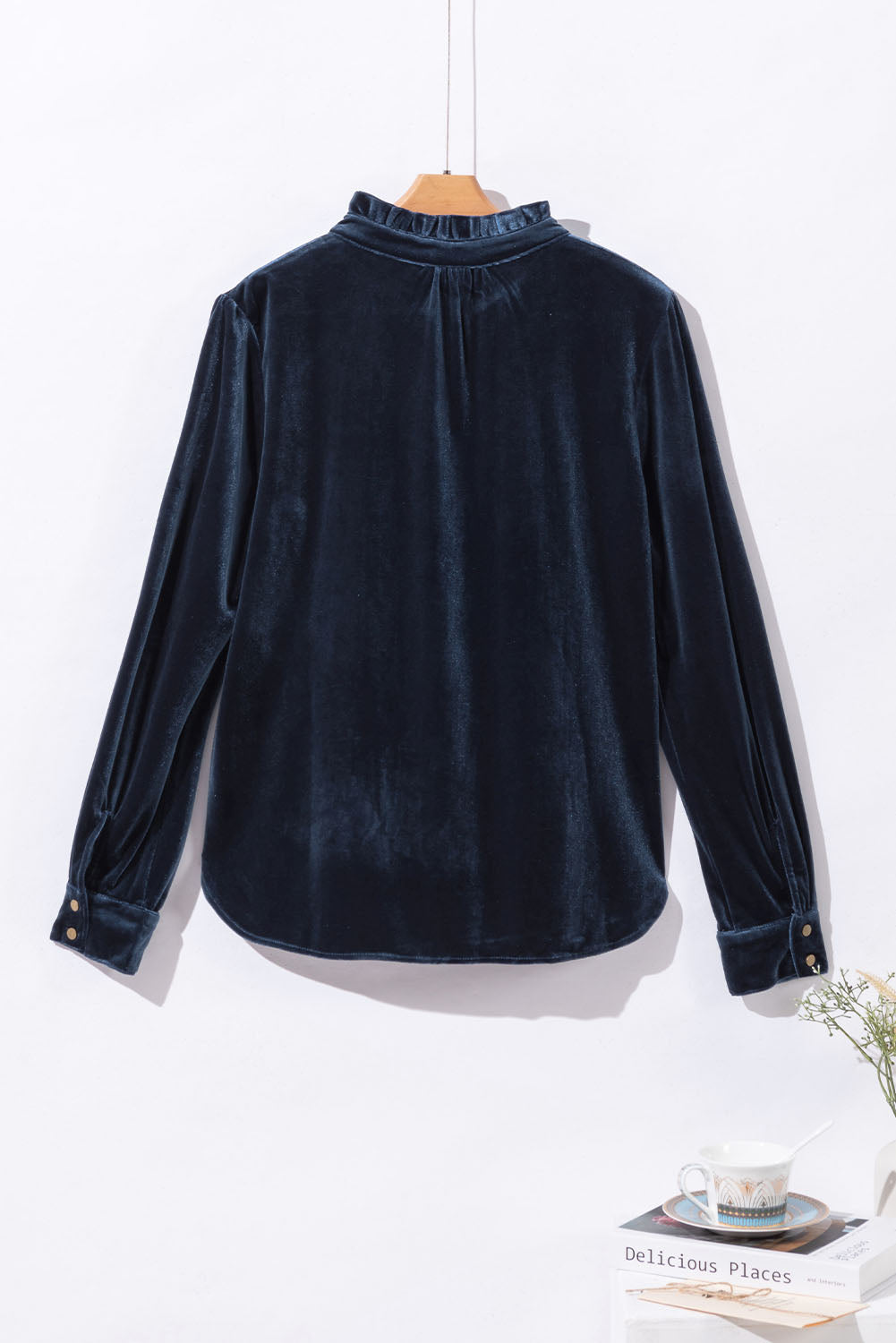 Frill Half Button Mock Neck Long Sleeve Blouse 