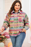 Plus Size Pocketed Printed Collared Neck Jacket 