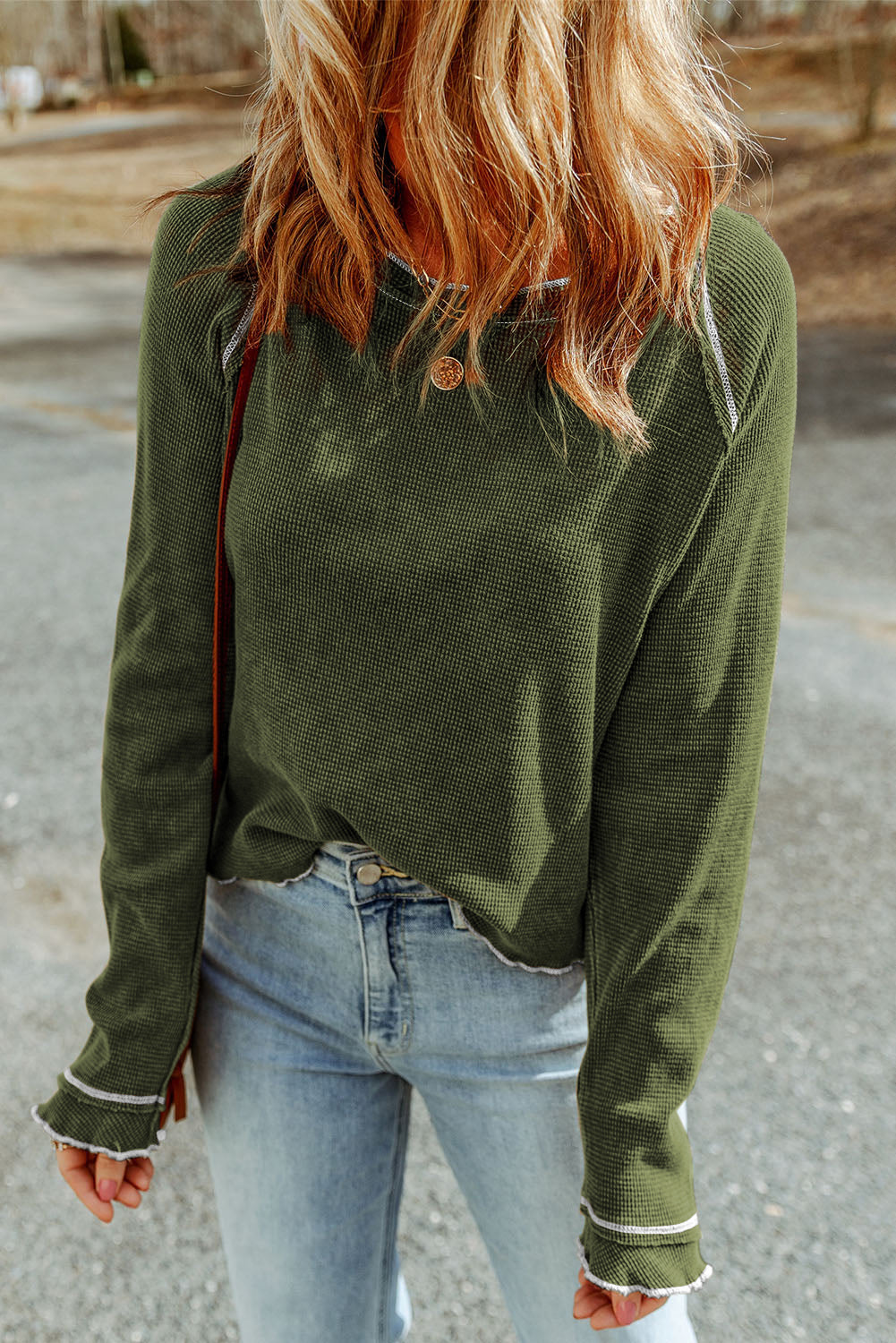 Black Textured Round Neck Long Sleeve Top Tops/Long Sleeve Tops