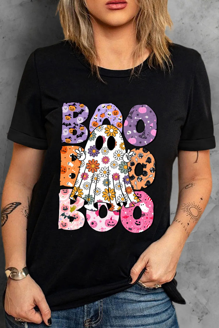 BOO Ghost Graphic Round Neck Short Sleeve T-Shirt 