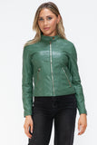 Snobbish Faux Leather Zip Up Drawstring Hooded Jacket 