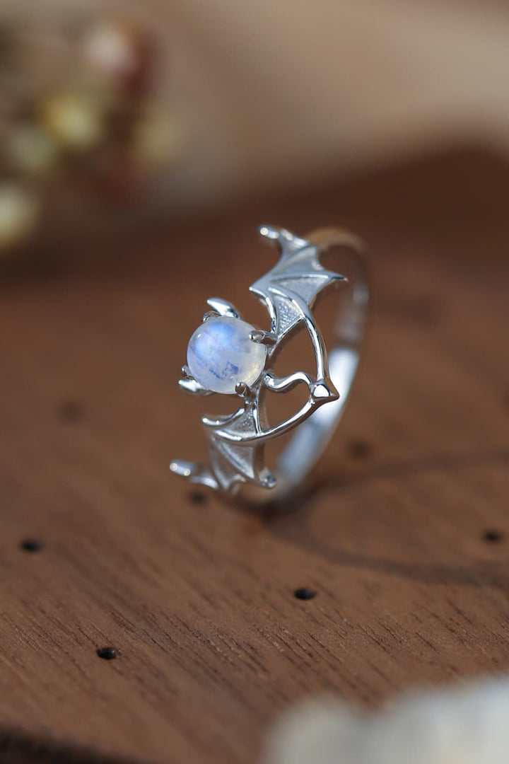 Moonstone Bat 925 Sterling Silver Ring 