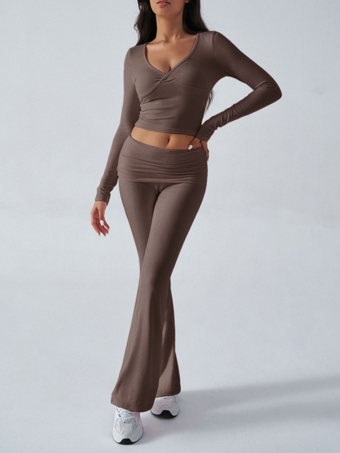 Devine Ruched Long Sleeve Top and Pants Set 