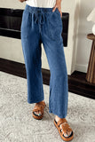 Myosotis Mineral Wash Drawstring Waist Loose Straight Denim Pants Bottoms/Jeans