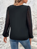 Full Size V-Neck Swiss Dot Long Sleeve Blouse 
