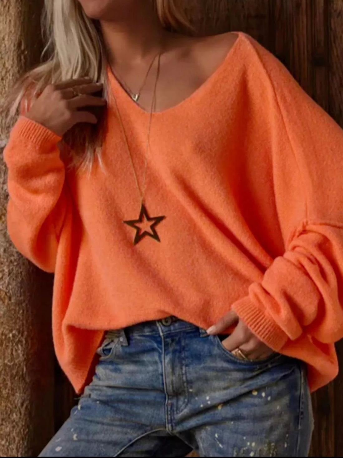 V-Neck Dropped Shoulder Sweater 