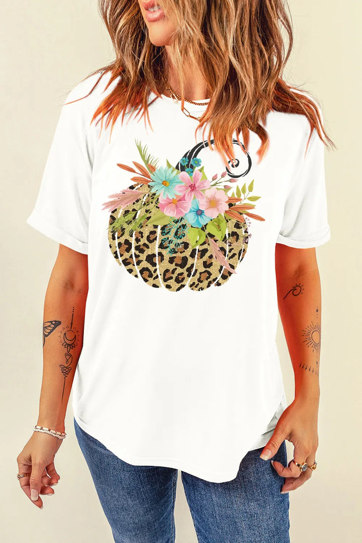Pumpkin Graphic Round Neck Short Sleeve T-Shirt 
