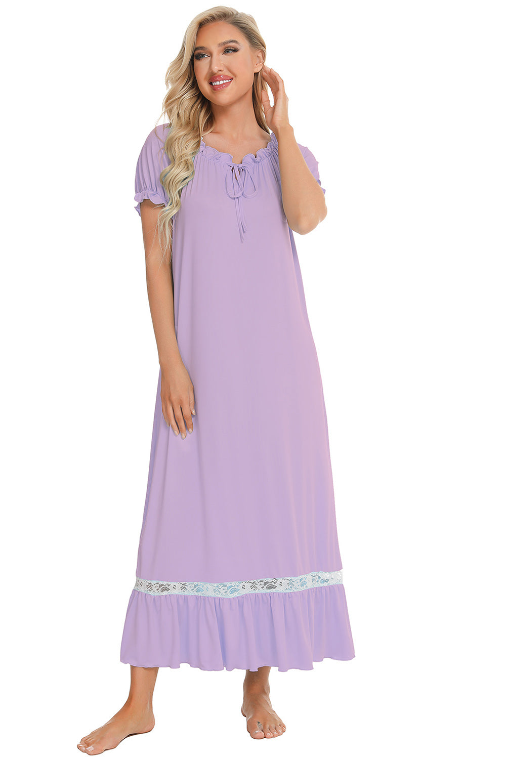 Lace Detail Short Sleeve Lounge Dress 