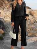 Ribbed Knit Top and Pants Lounge Set with Button Detail Lingerie & Nightwear
