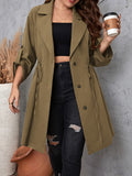 Honey Plus Size Lapel Collar Drawstring Roll-Tab Sleeve Trench Coat 