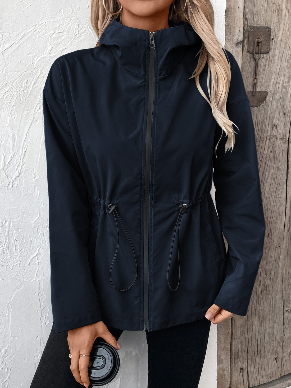 Ivy Lane Drawstring Zip Up Hooded Jacket 