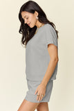 Double Take Full Size Texture Short Sleeve T-Shirt and Drawstring Shorts Set 