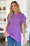 Double Take Full Size Cable-Knit Round Neck Cap Sleeve Sweater 