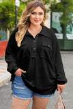 Plus Size Half Button Collared Neck Long Sleeve Blouse 