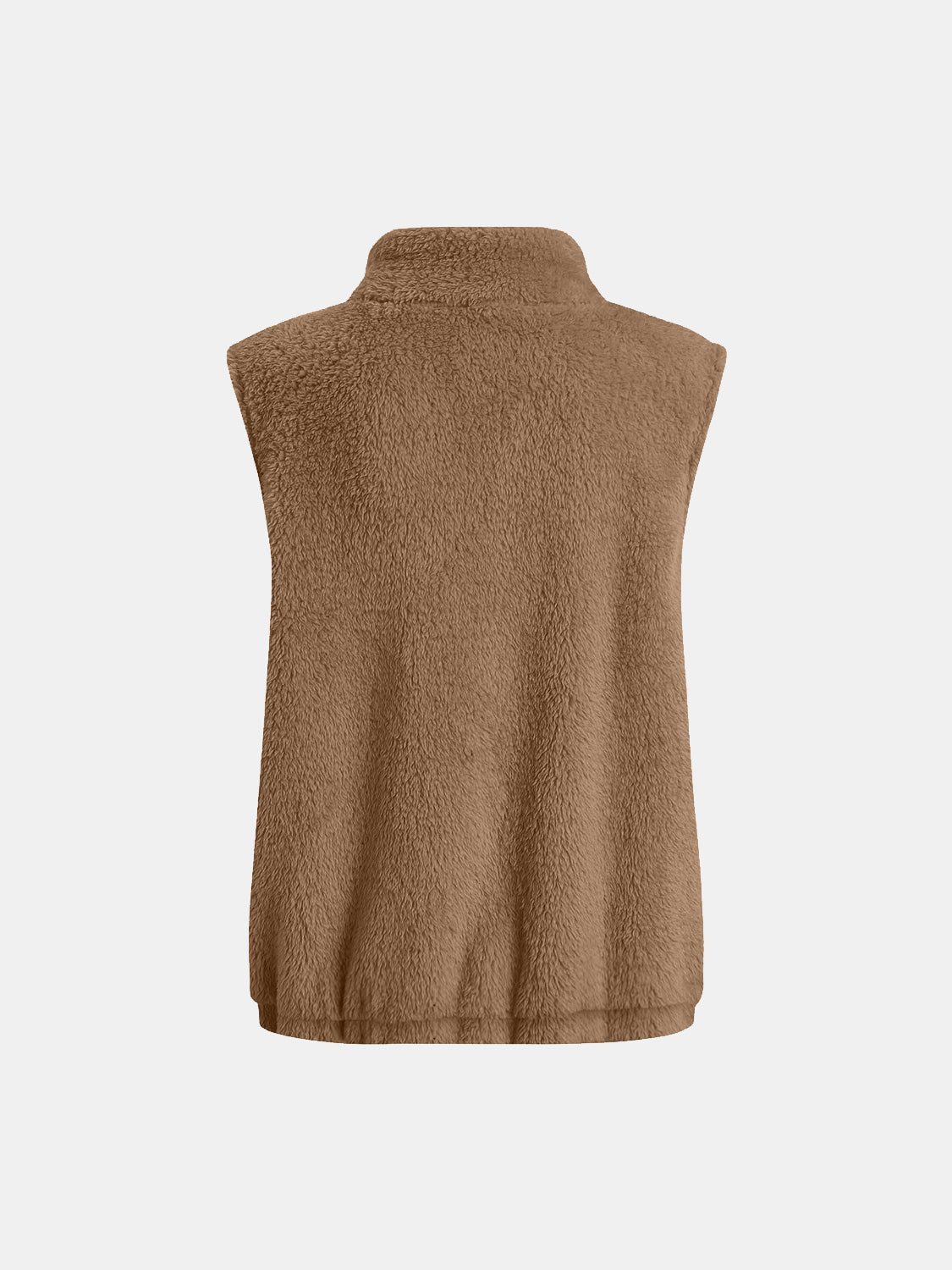 Full Size Fuzzy Zip Up Vest Coat with Pockets 
