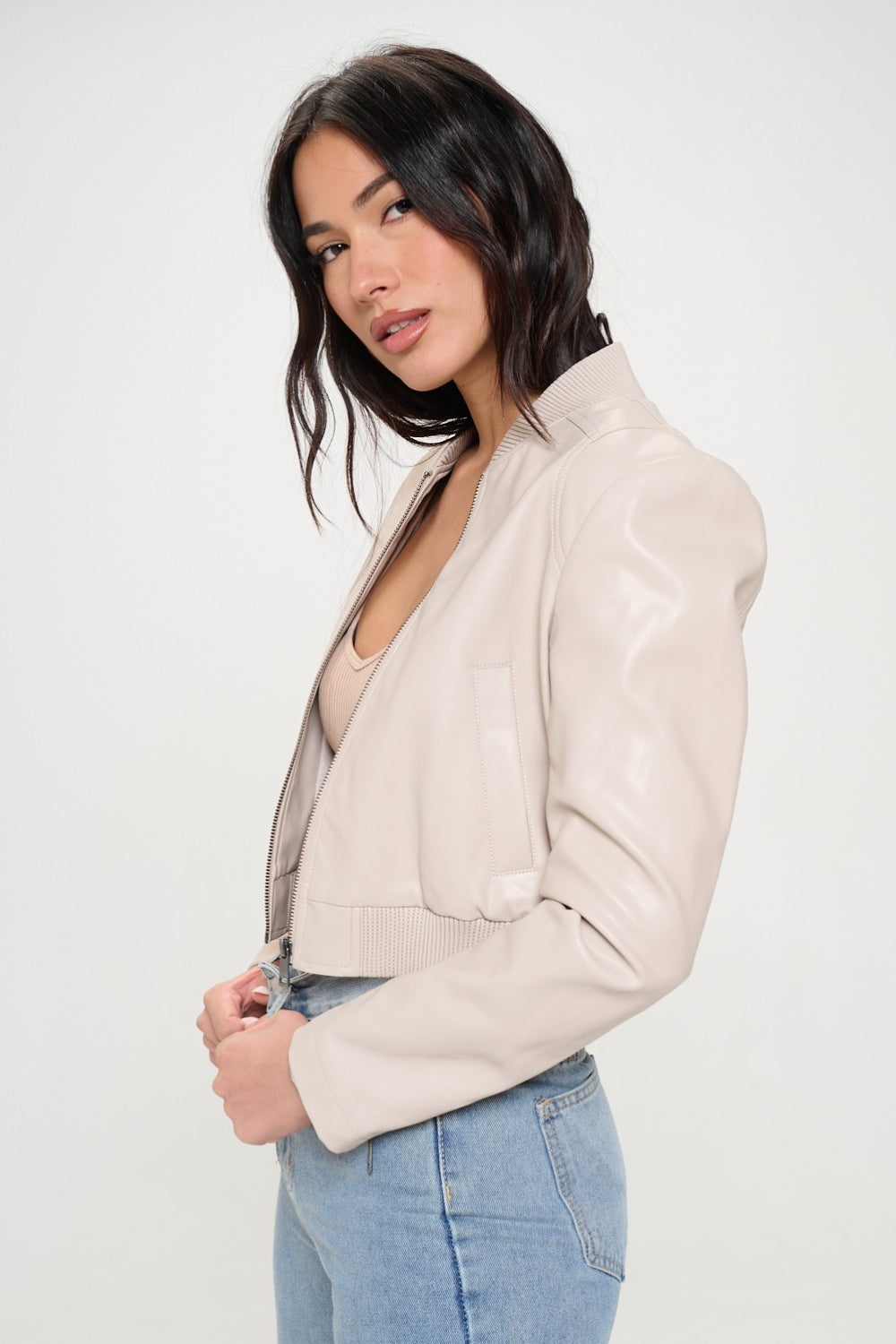 Coalition LA Zip Up Cropped Bomber Jacket 