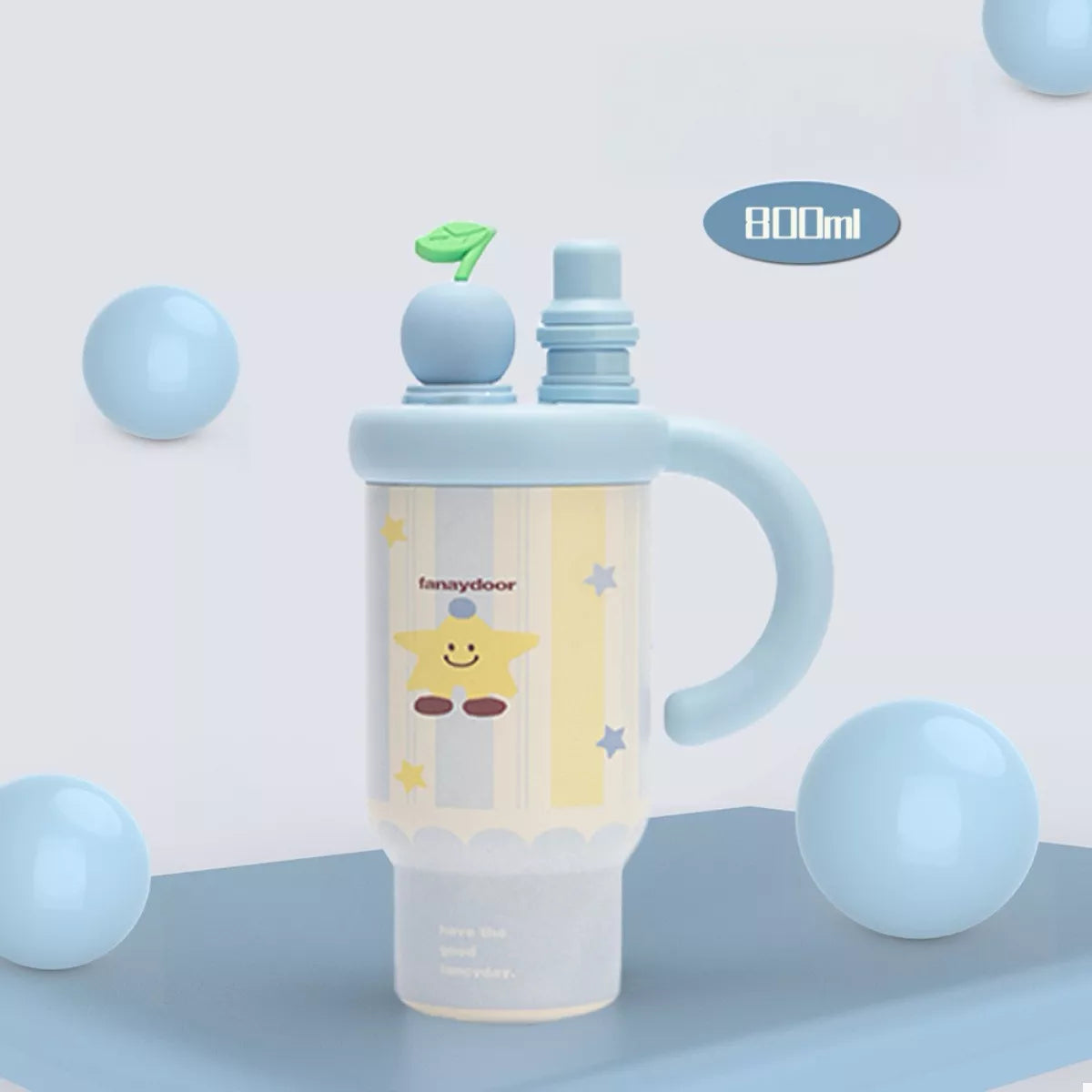 Colorful Cartoon Water Bottles with Straw and Handle 