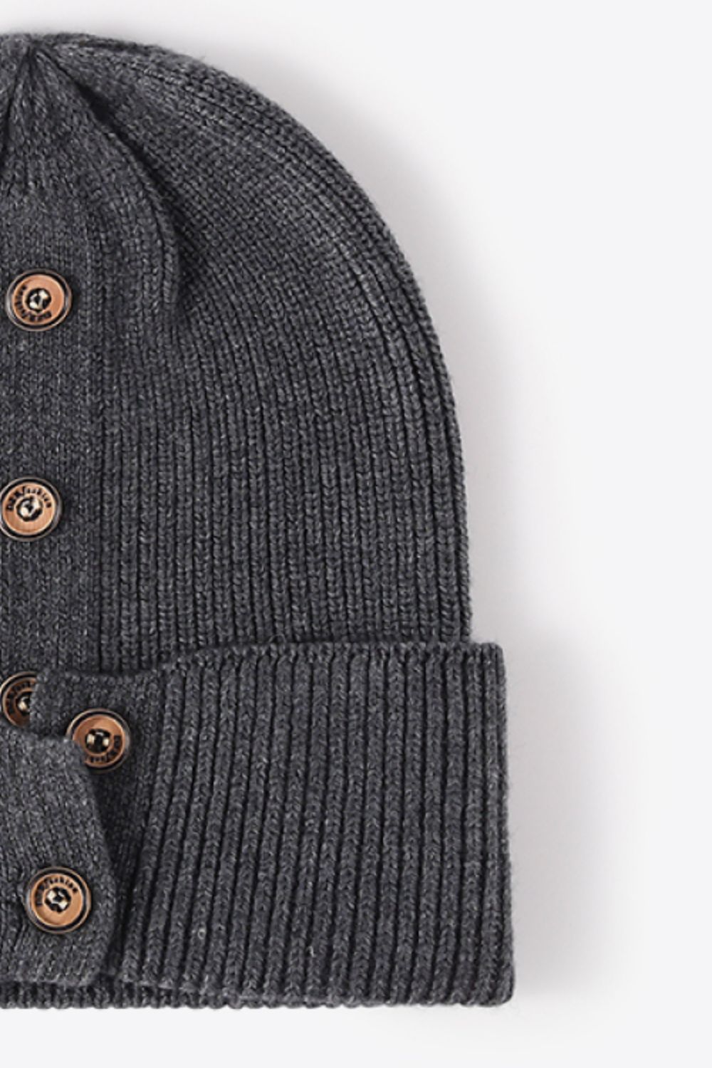 Button Detail Rib-Knit Cuff Beanie 