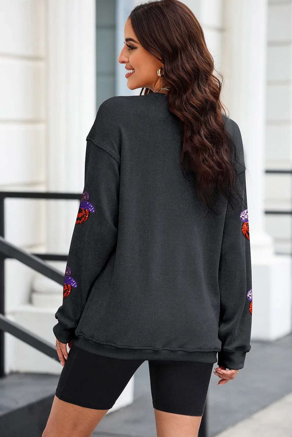 Sequin Pumpkin Long Sleeve Sweatshirt 