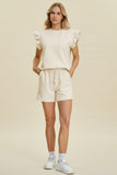 Double Take Full Size Texture Round Neck Ruffle Sleeve Top and Shorts Set 