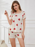 Heart Round Neck Top and Shorts Lounge Set Lingerie & Nightwear