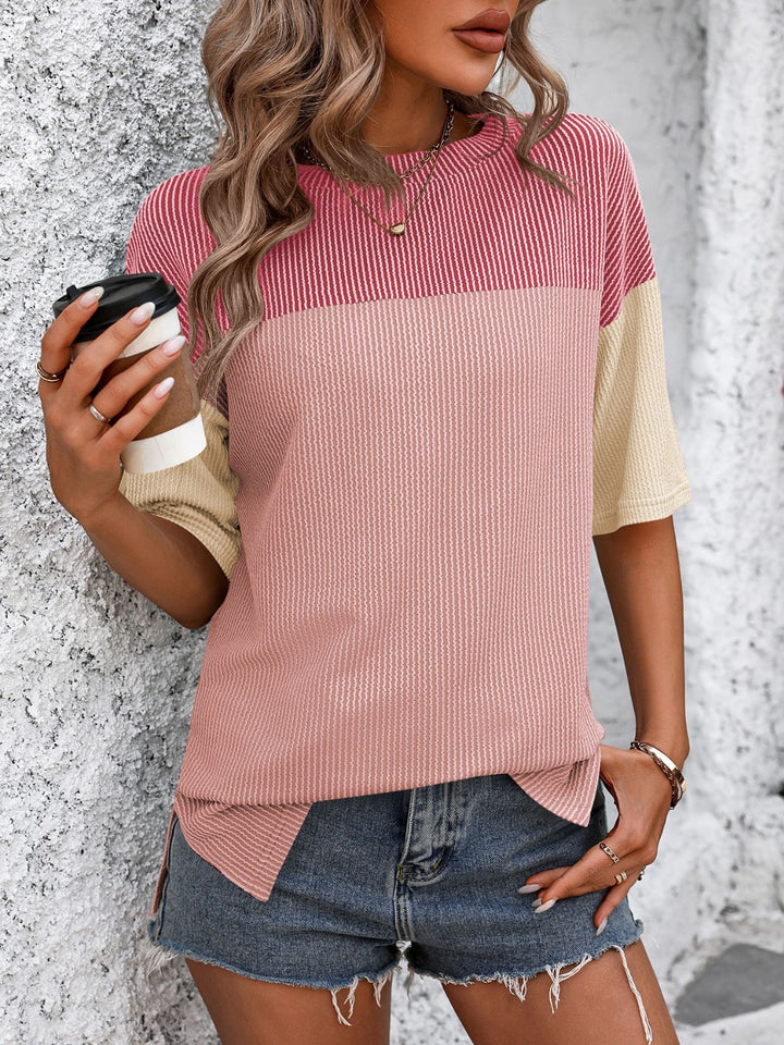 Mandy Color Block Round Neck Half Sleeve T-Shirt 