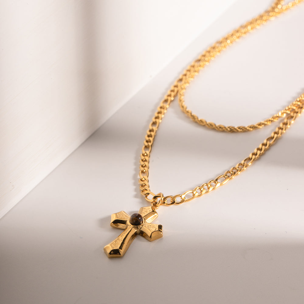 18K Gold-Plated Double Layered Cross Necklace 