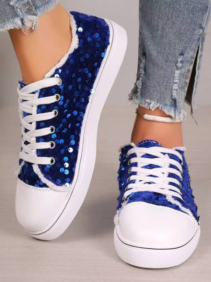 Sequin Round Toe Flat Sneakers 