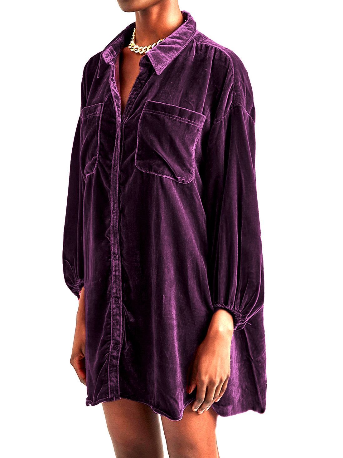 Collared Neck Button Down Long Sleeve Shirt 