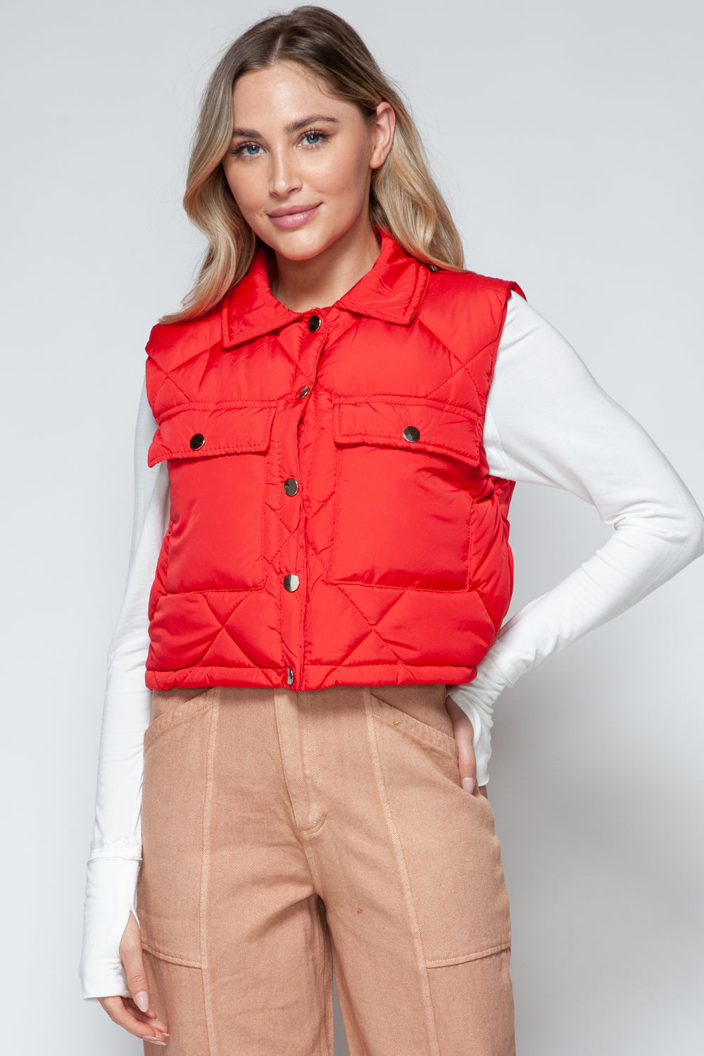 Snobbish Snap Down Quilted Crop Vest 