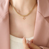 Brass Inlaid Zircon Letter Pendant Necklace 