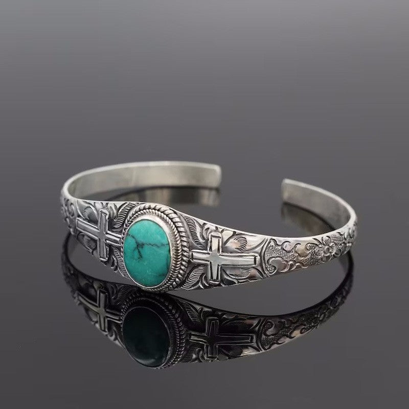 Artificial Turquoise Alloy Open Bracelet 