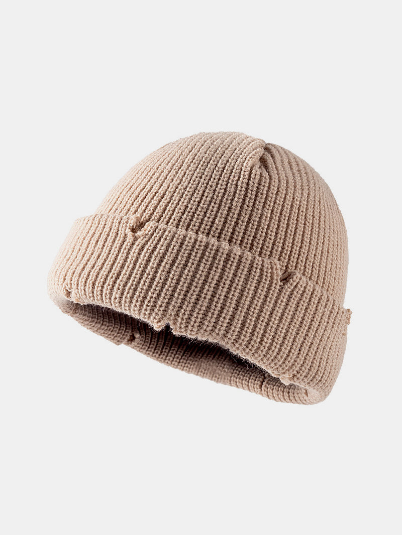 Distressed Cuffed Knit Hat 